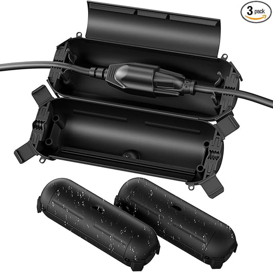Flemoon [3 Pack] Outdoor Extension Cord Safety Cover with Waterproof Seal, Weatherproof Electrical Connection Box to Protect Outdoor Outlet, Plug, Socket, Christmas Holiday Decoration Light, Black