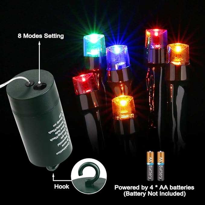 LYHOPE Christmas Lights, 200 LED 72ft 8 Modes Battery Operated Waterproof Fairy Christmas String Lights for Outdoor & Indoor, Patio, Lawn, Landscape, Garden, Xmas Tree, Holiday Decor (Multi-Color)