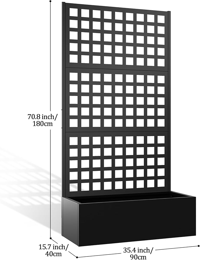 Metal Planter Box with Trellis, Planter Box with Privacy Screen, Privacy Trellis Outdoor for Climbing Plants with Drainage Holes, Raised Garden Bed for Vegetables