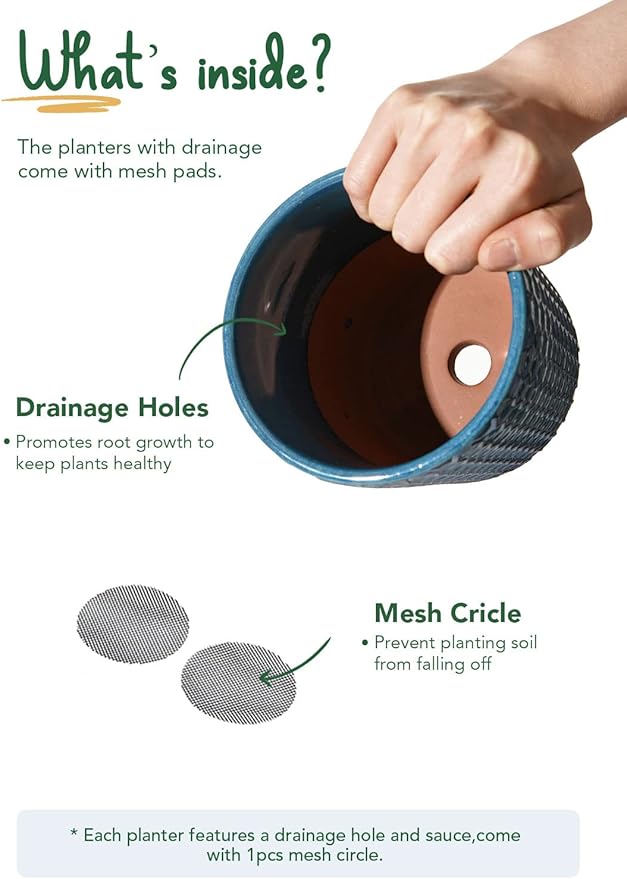 LE TAUCI Ceramic Pots for Plants, 5.5 Inch Plant Pots with Drainage and Saucer, Indoor Plant Pots for Succulents, Snake Plants, Cactus, and More, Set of 2, Reactive Glaze Blue