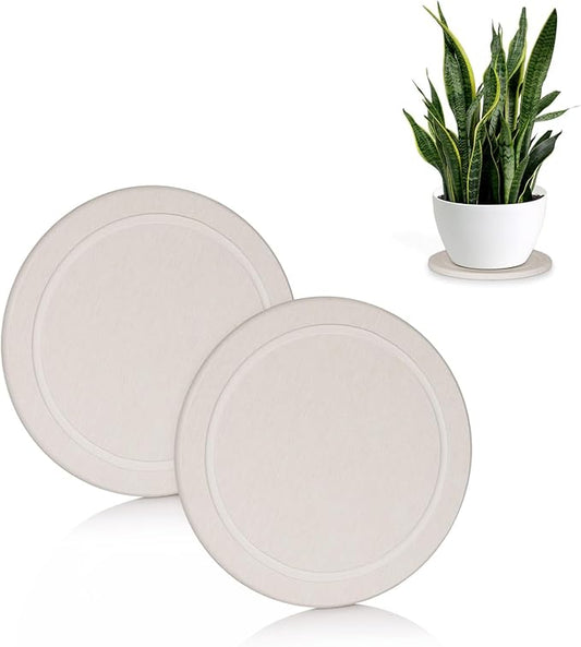 Plant Saucer Flower Pot Saucers Plant Trays for Pots Instant Dry Diatomaceous Earth Round Plant Drip Trays for Indoors Keeping Counter and Floors Dry and Clean (2Pcs White Small)