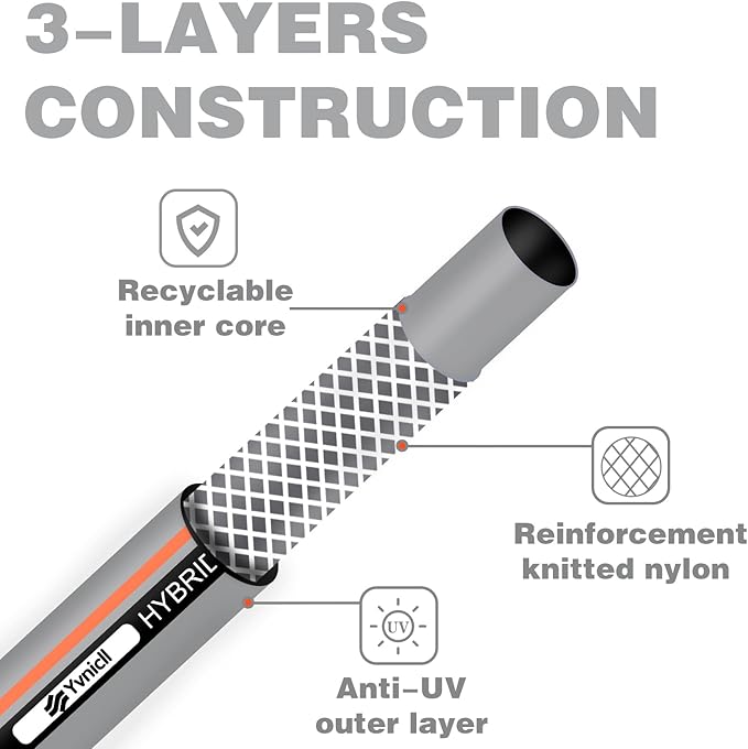 Garden Hose 100 ft 5/8, Rubber Water Hose Heavy Duty, Outdoor No Kink Hose, Hybrid Durable Hose for Yard Lawn with Sprayer Nozzle and 3/4'' Brass Solid Fittings