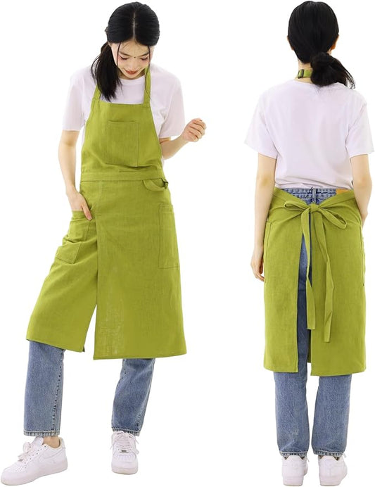 Linen Apron for women with pockets Cottion Linen Split-leg Apron for Clay Kichen Artist Pottery Gardening