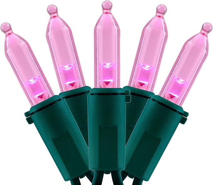 YULETIME 200 Count Pink LED Christmas Lights, 66 Feet Green Wire UL Certified Commercial Grade Holiday String Light Set (Pink)