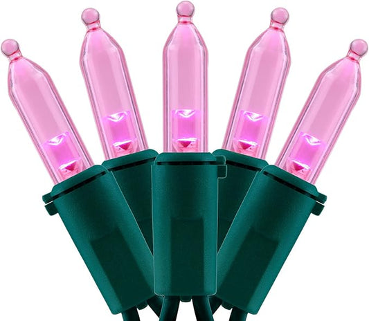 YULETIME 200 Count Pink LED Christmas Lights, 66 Feet Green Wire UL Certified Commercial Grade Holiday String Light Set (Pink)