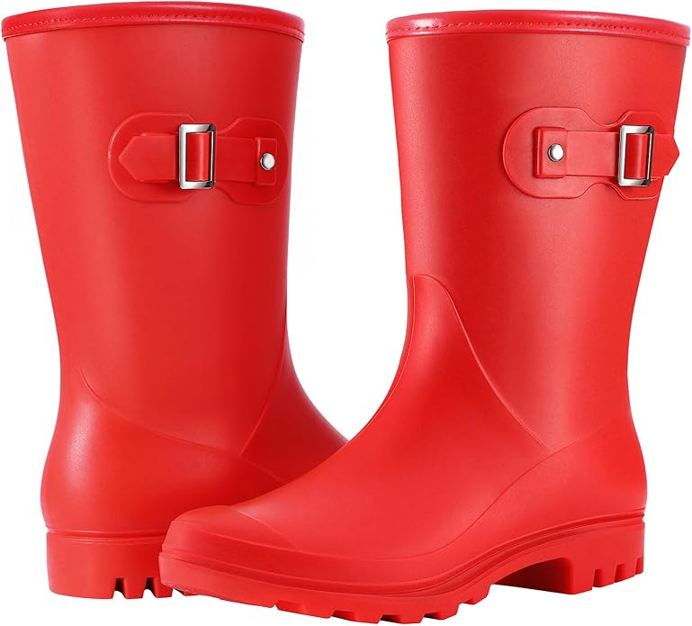 Evshine Women's Mid Calf Rain Boots Waterproof Garden Shoes