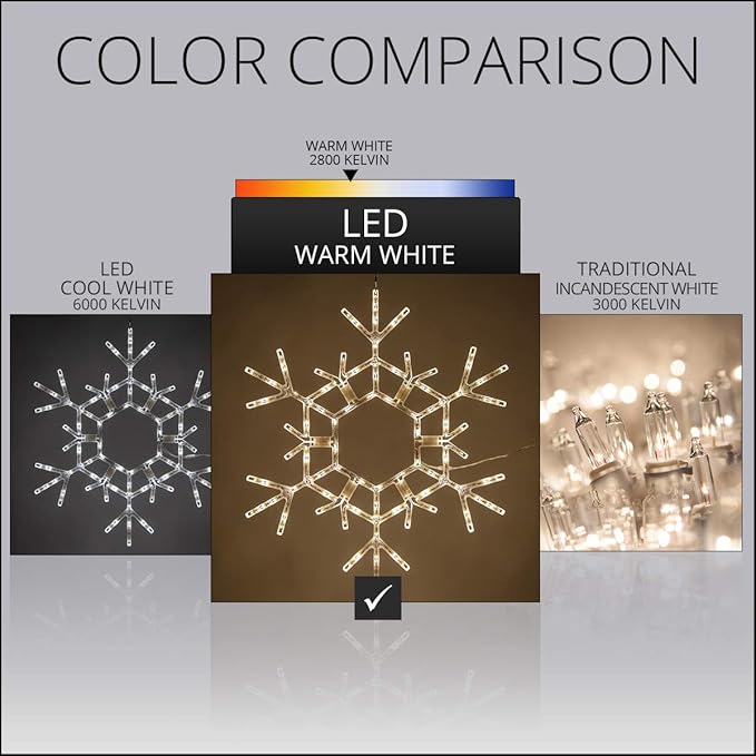 Kringle Traditions 36" Folding Warm White Snowflake Decoration LED Lights Large Snowflake Decorations Outdoor Lights (36" Warm White Snowflake)