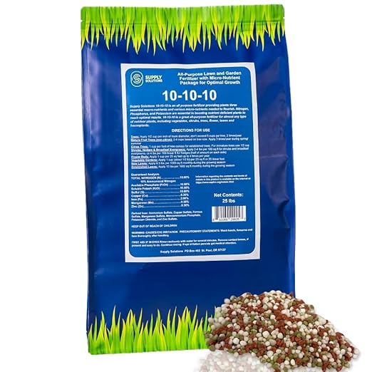 10-10-10 Complete Lawn & Garden Granular Fertilizer with Micronutrients – Balanced NPK Plant Food for Soil Health, Blooms & Roots – Safe for Vegetables, Fruits, Lawns (25 Pounds)