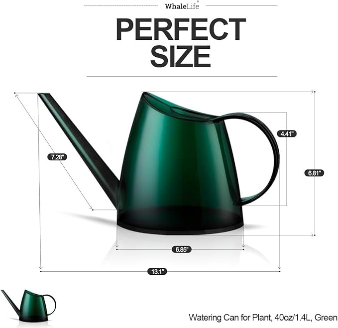 WhaleLife Indoor Watering Can for House Bonsai Plants (1.4L, Green)