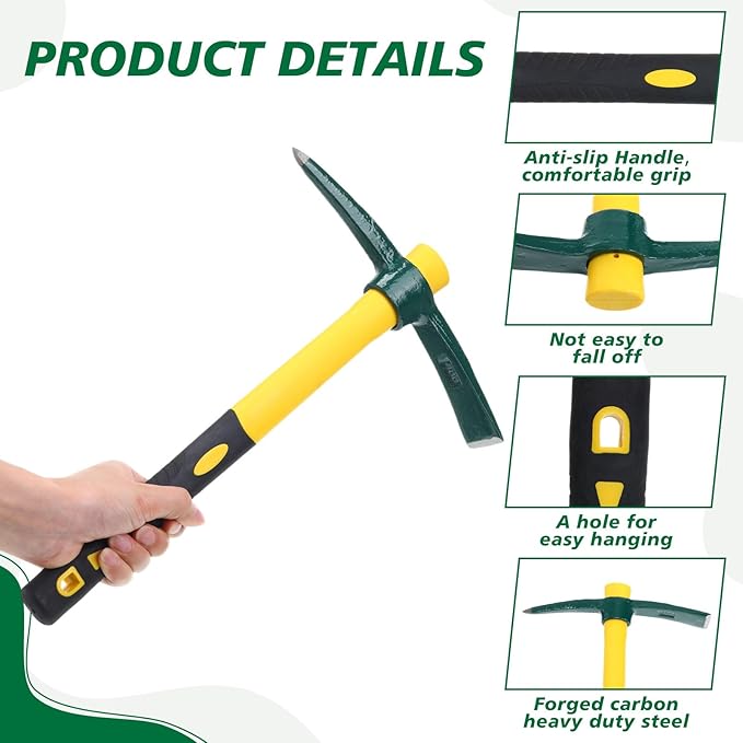 Lothee 6 PCS Pick Mattock Hoe 15 Inch Heavy Duty 1.5Lbs Forged Garden Pick Axe with Rubber Non-Slip Handle Weeding Mattock Hoe Agriculture Hand Tools for Weeding Cultivating Camping or Prospecting