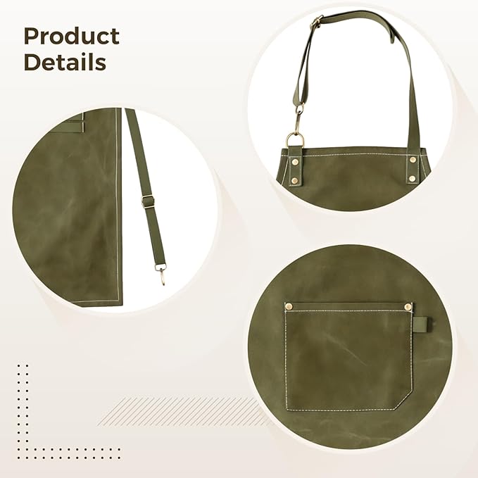 Varku No-Tie Canvas Work Apron, Adjustable Work Apron with Front Pocket, Wear Resistant Fabric, Convenient Buckles, Easy to Put on & Take off, Apron for DIY, Gardening, Cooking, Crafting