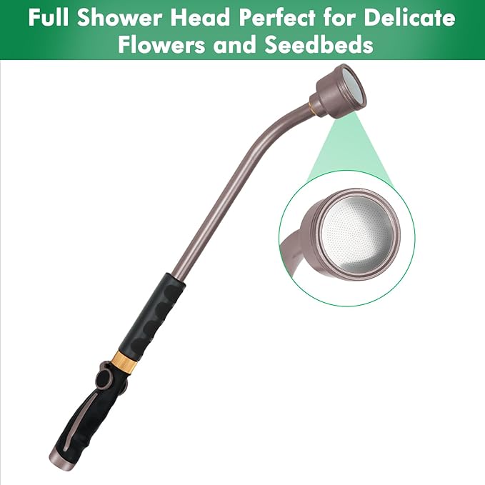RESTMO Long Watering Wand, 24 Inches Gentle Soft Full Shower Sprayer Wand with Thumb Flow Control, Heavy Duty Metal Hose Wand for Hanging Baskets, Shrubs, Plants, Flowers, Garden and Lawn, Bronze