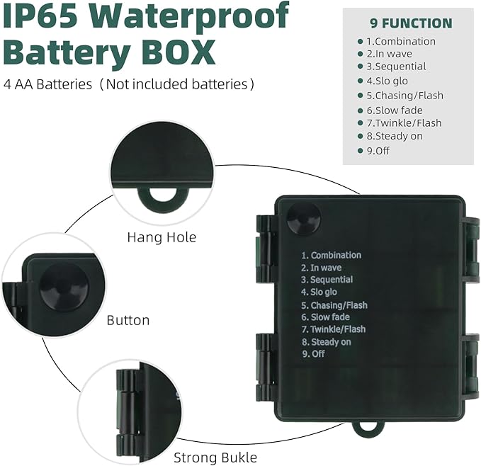 Christmas Lights 105ft 300 LED Battery String Lights with Timer Memory Function or Battery Powered Waterproof String Light for Indoor Outdoor Decoration