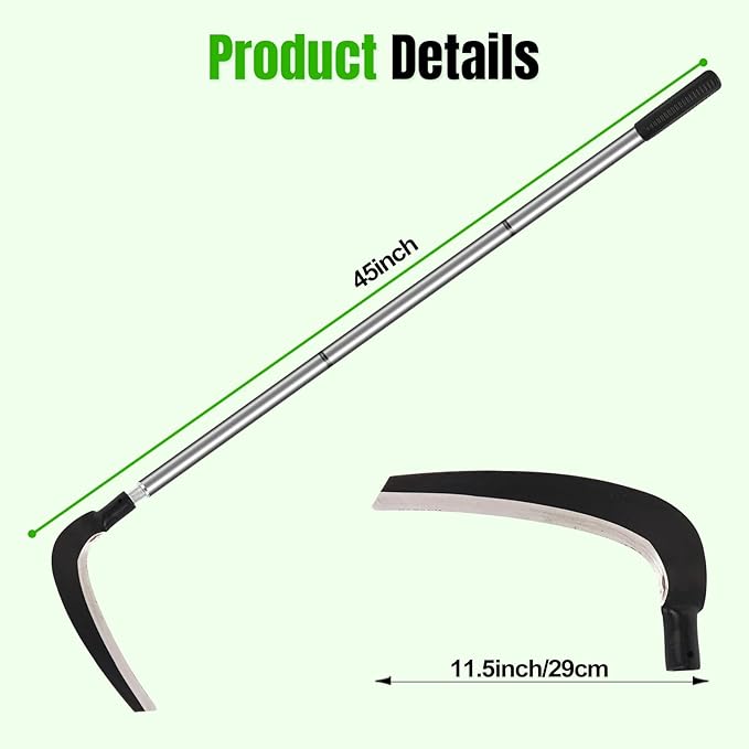 Scythe Tool for Grass Cutting, Weeding Sickle Garden Tools for Clearing Bushes, Brush, Vines in Yard, Fields, Ditches, Paths, Landscaping, Weed Razor Cutter Machete for Farming Harvesting