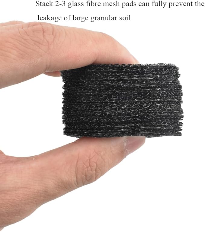 HAHIYO 100PCs 2Inch/5Cm Black Round Glassfibre Flower Pot Hole Mesh Pad Bottom Grid Mat Bonsai Drainage mesh Hole Screens Gasket Prevent Soil Loss Breathable Gasket Drainage Netting for Bonsai