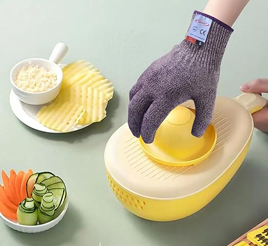 Cut Resistant Gloves, 2 Pairs of Cut Proof Gloves for Kitchen, Oyster Shucking, Fish Fillet Processing, Carving Wood and Gardening (Large-Violet)