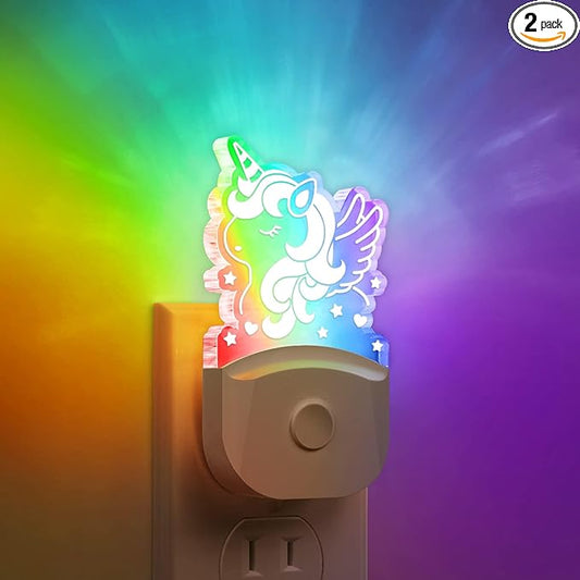 Cute Night Light for Kids [2 Pack], Plug in Night Light, 8 Color Changing Baby Night Light with Dusk to Dawn Sensor, Nightlights for Children, LED Night Lights for Kids Girls Bedroom, Gifts for Girls