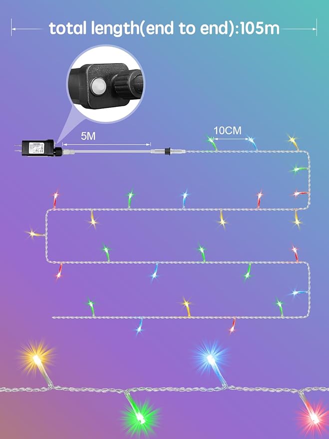Christmas Lights with 1000 LEDs, 328FT Extra Long Plug in Fairy String Lights for Outdoor Tree and Indoor Décor, 8 Modes & Timer, IP65 Waterproof Lights for Yard Garden Decor (Multi-Color)