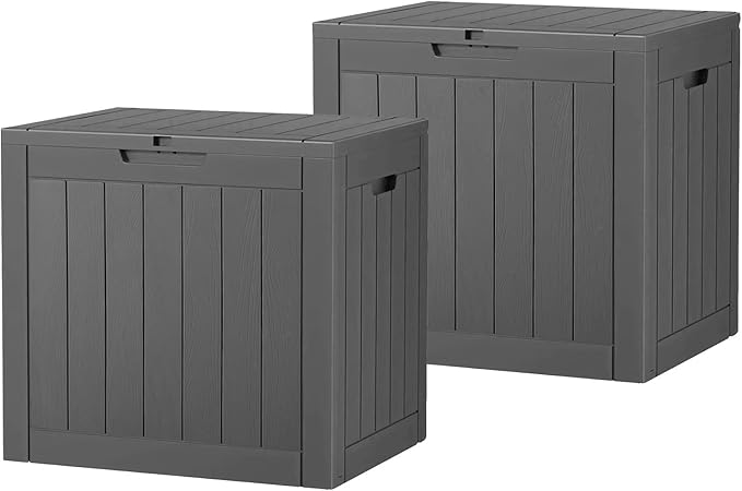 KAMABOKO 32 Gallon Resin Deck Box 2 Pack Outdoor & Indoor Waterproof Storage Box for Garden Tools, Package Delivery, Pool Supplies, Patio Cushions, Black(Set of 2)