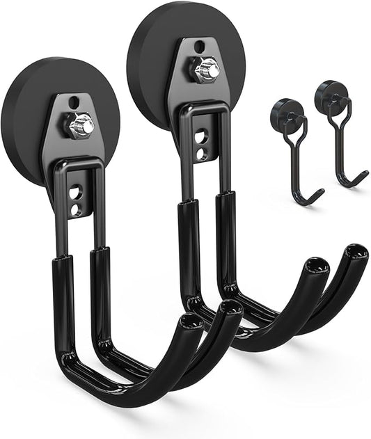 3-H Heavy Duty Magnet Garage Hooks 2 Pack, J Shape Strong Magnetic Hooks for Hanging Cordless Power Drill, Utility Magnetic Tool Holder for Metal Cabinet, Steel Pegboard, Toolbox, Garage(Black)