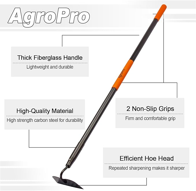 Hoe Garden Tool, Heavy Duty Garden Hoe for Weeding, Metal Garden Hoe with Long Handle, 58 Inches