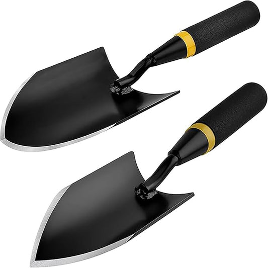 Garden Hand Trowel Set, Carbon Steel with Rubber Grip, Heavy Duty for Digging and Planting, Black, 2-Pack