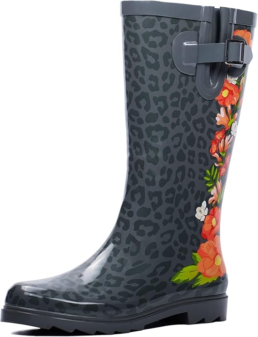 landchief Rain Boots for Women, Waterproof Ladies Tall Knee High Rubber boots,Comfort Garden Boots Anti-Slip Mid Heel Women Rain Shoes Outdoor