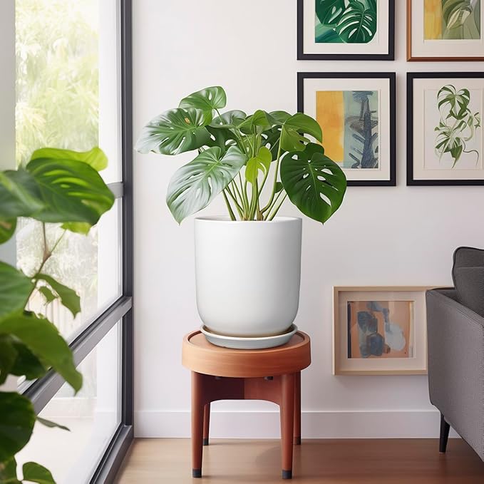 Pots for Plants - 10 Inch Ceramic Plant Pot with Drainage Hole and Saucer Large Planter for Plants Indoor Outdoor Modern Flower Pot for Home Decor White