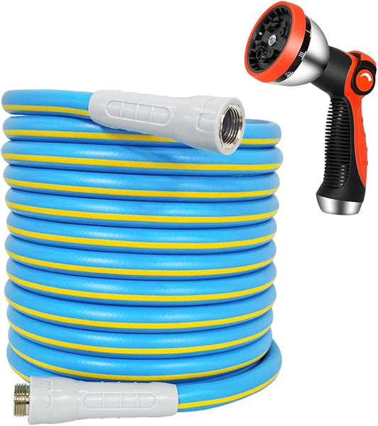 HQMPC Garden Hose 5/8 in. x 30 FT., Water Hose Heavy Duty Durable Material Water Hose with Solid Fittings with Spray Nozzle (BLUE)