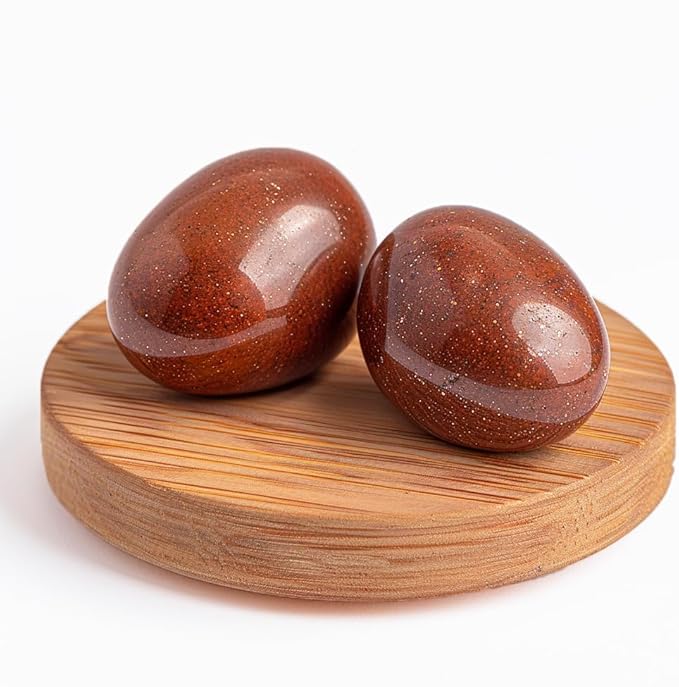 Polished Red Goldstone Crystal Stones - 2 Pcs of 1.2" Worry Stone for Anxiety, Pocket Palm Stone Super Large Handpicked Natural Tumbled Gemstones for Meditation, Reiki, Chakra Healing, Home Decor