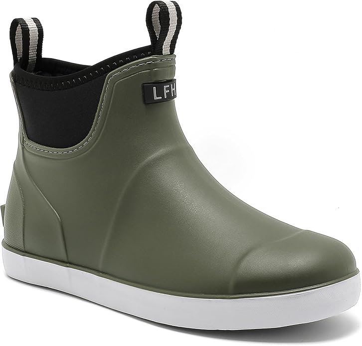 Mens Deck Boots, Saltwater Fishing Booties Rubber Waterproof Ankle Rain Boots, High-performance Footwear Chelsea Boots for Gardening Fishing Boating Camping Sailing