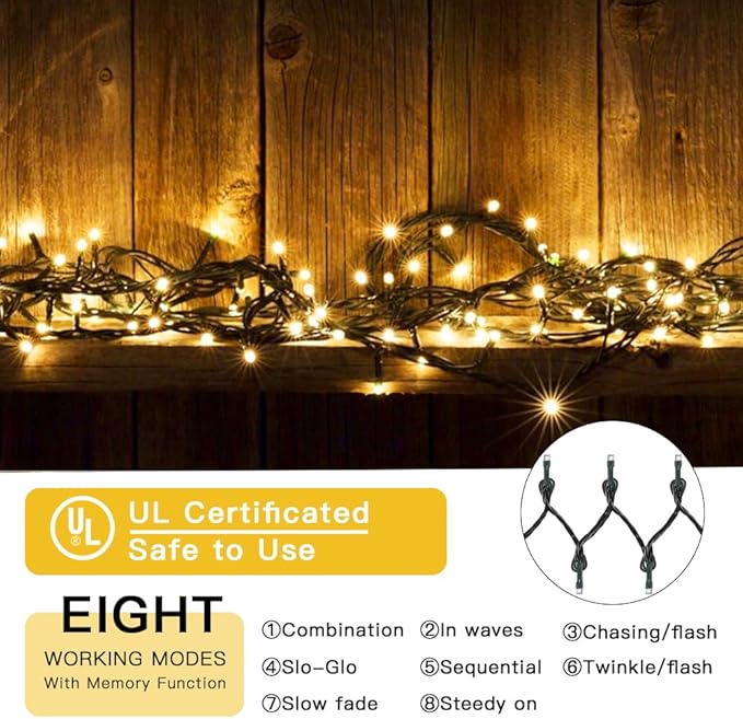 300 LED Christmas String Lights, 108FT - UL Certified Outdoor & Indoor Fairy Lights for Tree, Patio, Garden, Party, Wedding, Halloween, Holiday Decor