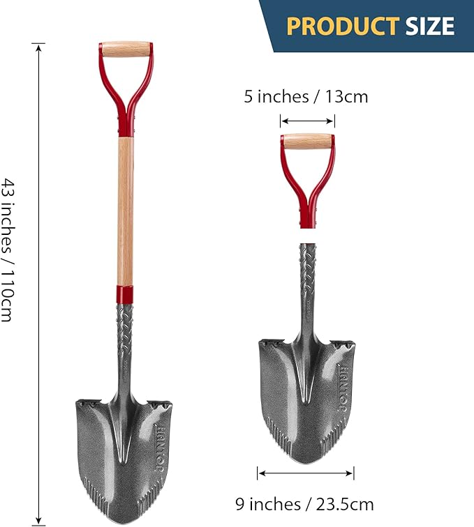 Garden Shovel Round Digging Shovel Heavy Duty Shovels for Digging Trenching Gardening Camping, 43 inches
