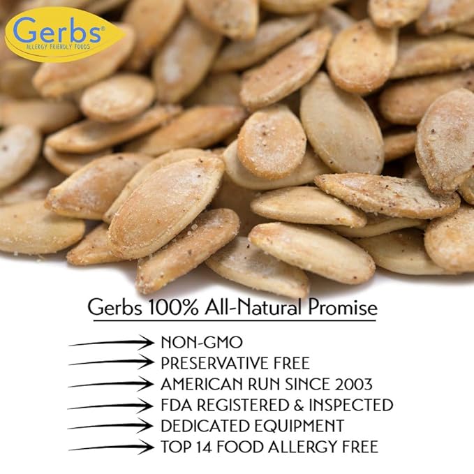 Gerbs Toasted Onion & Garlic Whole Pumpkin Seeds 2 lbs. | Small Batch Roasted, In-Shell, 10.5 mm Size, Resealable Bag | Bold & Savory Crunch | Top 14 Allergen-Free