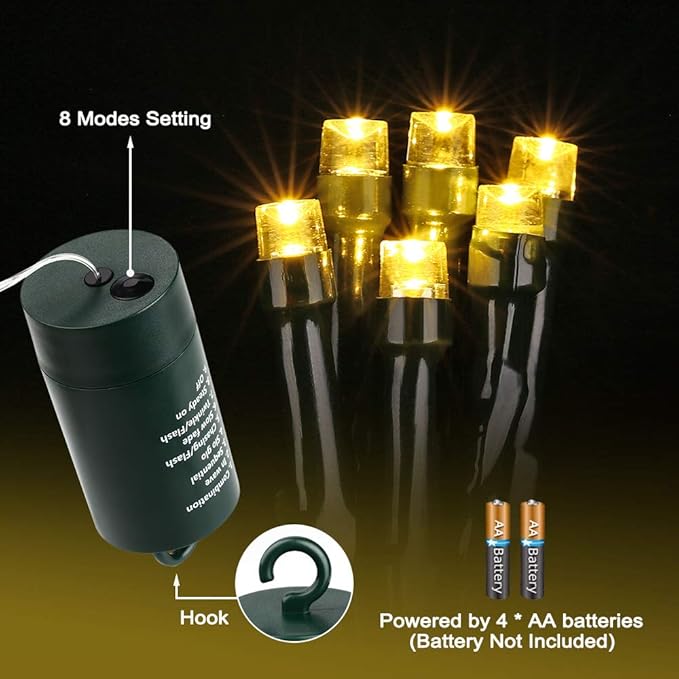 LYHOPE Christmas Lights, 200 LED 72ft 8 Modes Battery Operated Waterproof Fairy Christmas String Lights for Outdoor & Indoor, Patio, Lawn, Landscape, Garden, Xmas Tree, Holiday (Warm White)