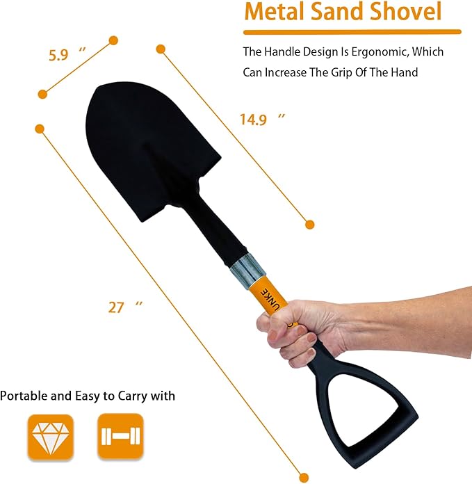 Shovel for Digging, Round Small Head with Wooden D-Handle, Metal Garden Shovel for Gardening, 27 Inches Metal+Fiberglass(Orange)