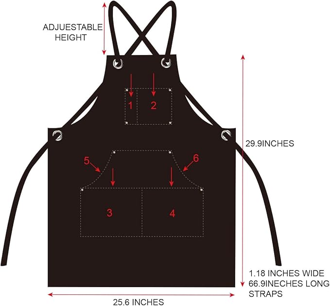 16 Oz Canvas Apron for Men - Black Heavy Duty Work Apron for Carpenters,Woodworkers,Blacksmith,BBQ,Gardener, workshop