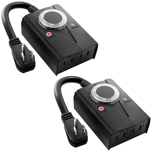 Outdoor Mechanical Light Timer Waterproof, Dusk to Dawn Plug in Timer Switch, Heavy Duty Countdown Electrical Outlets Timers for Halloween Christmas Holiday Lights Decor, 1/2 HP, UL Listed, 2PCS