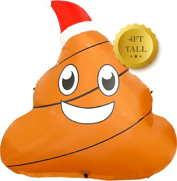 Holidayana 4 ft Inflatable Christmas Poop Outdoor Decoration, Christmas Inflatables Decorations with LED Lights, Fan, and Stakes