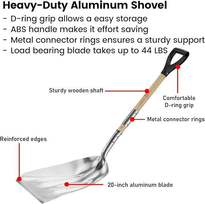Aluminum Shovel with D-Handle - Stable While Light Weight (2.5 lbs) 20" Blade - Reinforced Edge Ergonomic Design Folding with Threaded Connection