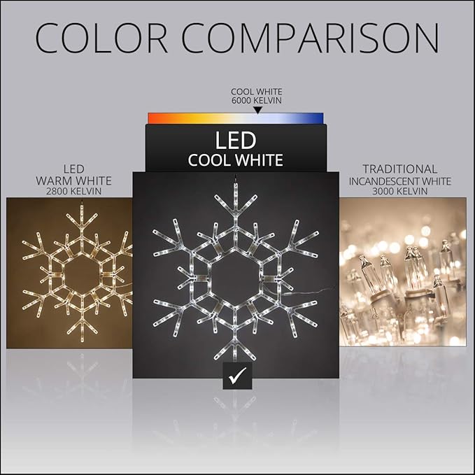 Kringle Traditions 36" Folding Cool White Snowflake Decoration LED Lights Large Snowflake Decorations Outdoor Lights (36" Warm White Snowflake)