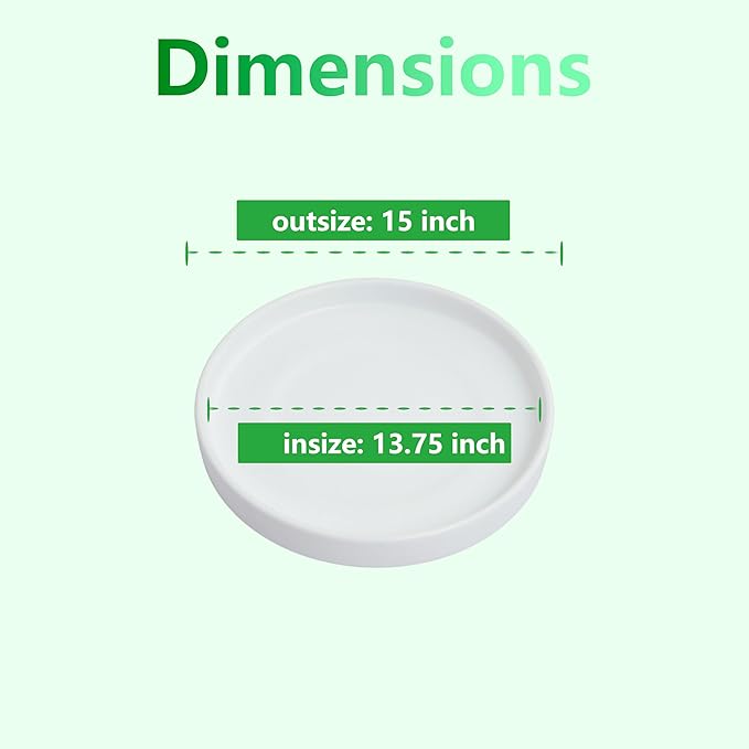 15 Inch Large Ceramic Saucer - Ceramic Drainage Tray for Plant Pot (Matte White)