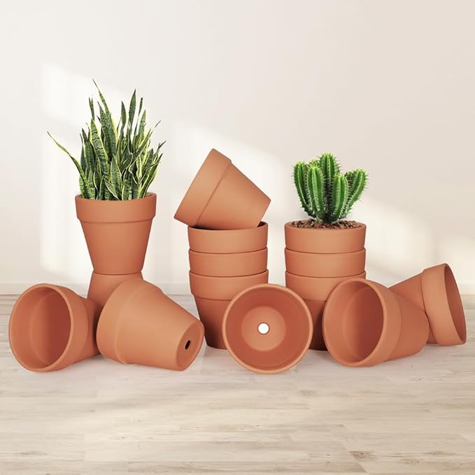 4 inch Terracotta Clay Pots, 24 Pack Clay Flower Pots with Drainage, Great for Plants, DIY, Crafts, Wedding