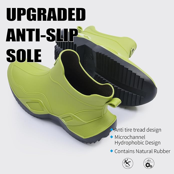 Women's Ankle Rain Boots - Slip On Waterproof Festival & Garden Shoes for Men - Comfortable Lightweight Rubber Wellies with Decorative Buckle