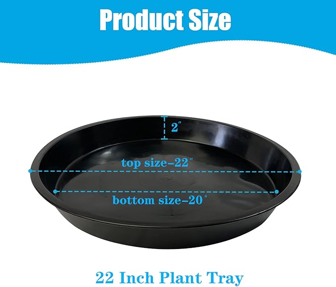 Plant Saucer 22 Inch, Heavy Duty Plant Tray for Pots, Plastic Pot Saucers for Plants, Large Drip Trays for Potted Plants, Round Water Tray for Indoors
