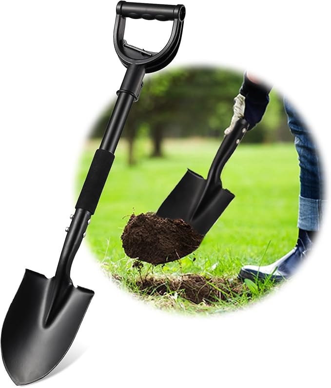 COCONUT 31 Inch Small Garden Shovel, Lightweight Metal Shovel with Black, Padded, Ergonomic D-Grip Handle for Digging, Planting, Camping, Kids, Beach, Garden