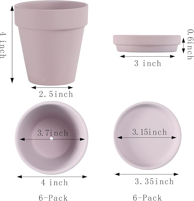 Fcacti 4 Inches Small Pink Terracotta Pots with Saucer, 6 Pack 4" Terra Cotta Planter with Drainage Holes, Small Clay Flower Pots for Plants, Succulents, Crafts, Wedding Favor