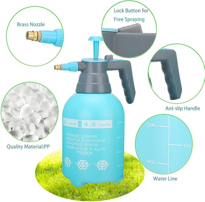MRPAPA Garden Pressure Sprayer, 2 Liter/4.5 Pints, Handheld Pressure Plant Spritzer, Set of 2,Blue