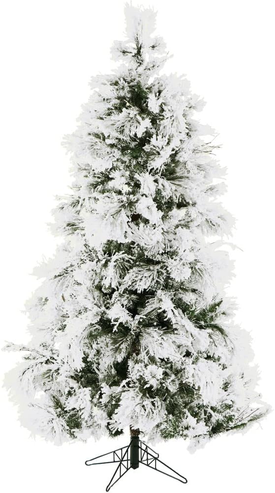 Fraser Hill Farm 5.0-Foot Snowy Pine Flocked Slim Christmas Tree, No Lights, FFSN050-0SN