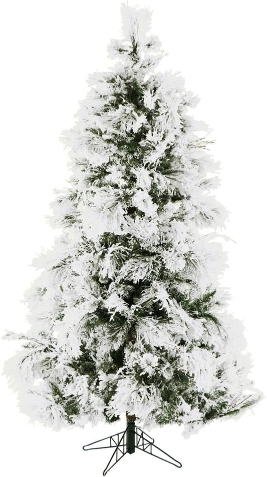 Fraser Hill Farm 5.0-Foot Snowy Pine Flocked Slim Christmas Tree, No Lights, FFSN050-0SN
